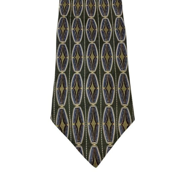Henry Grethel Silk Tie Quiet Luxury Old Money Geometric Green Gold Caree… - Picture 4 of 8
